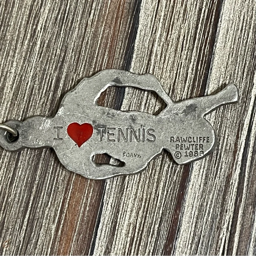 Vintage Radcliffe Pewter 1983 Tennis Male Player Keychain I Love Tennis P Davis